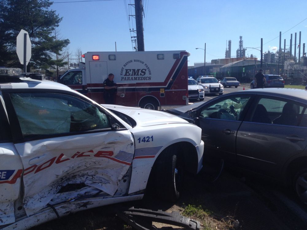 Two transported to hospital after crash with BRPD unit