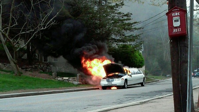 Teens escape unharmed after limo catches fire on way to prom