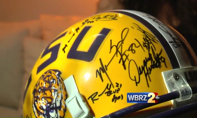 Autographed LSU helmet being raffled so couple can add a new member to their team