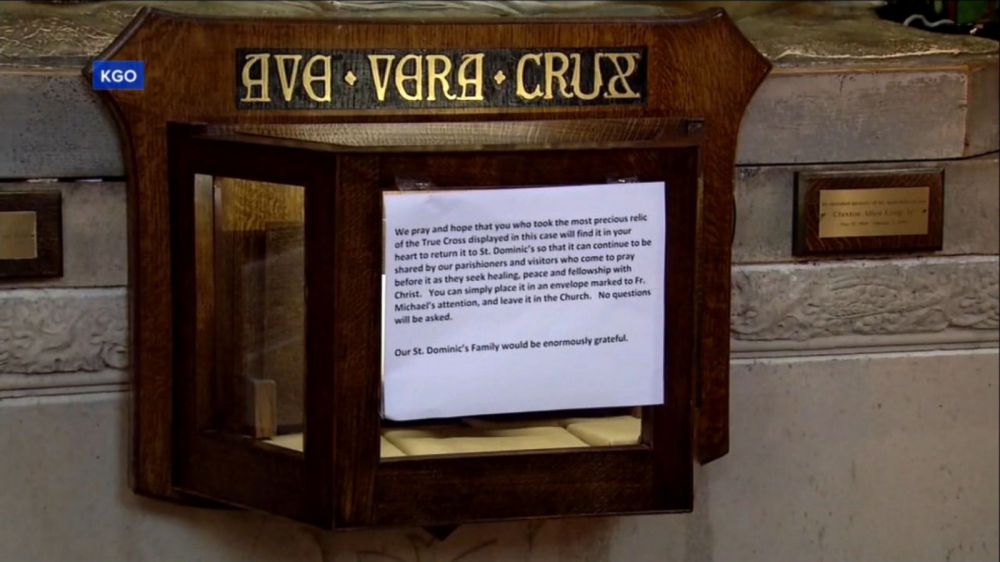 Relic believed to be fragment of 'True Cross' missing from Catholic church