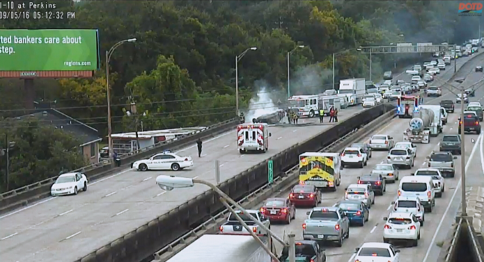 I-10 East at Perkins Road reopens following closure due to car fire