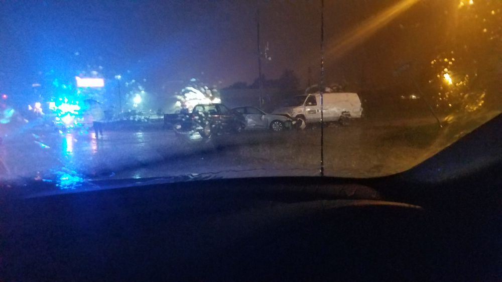 First responders tending to 3 car crash on Burbank Drive