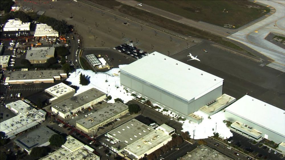 Leaking fire suppression agent creates foam sea outside airport