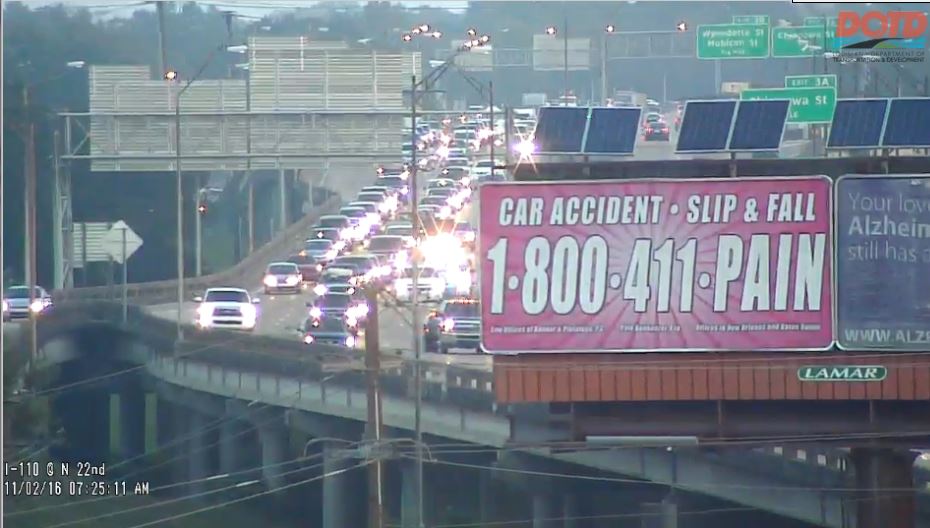 Accident closes lanes on I-110 SB at North 22nd Street