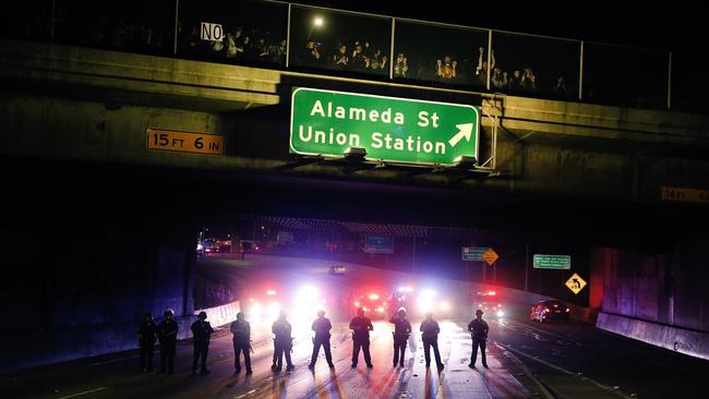 Los Angeles freeway blocked by Trump protesters