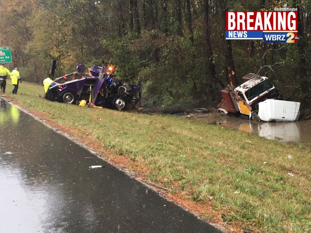 Semi-truck crashes while towing another on I-12