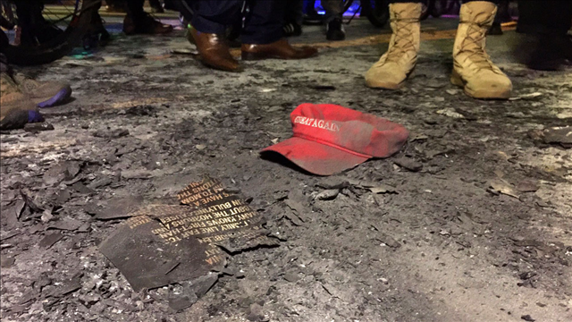 Smashed windows, chaotic confrontation near inauguration