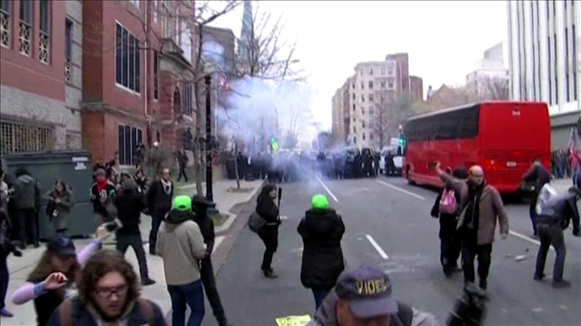 Police clash with protesters following Trump inauguration