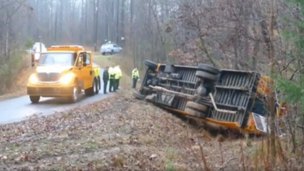 No one hurt when school bus overturns west of Charlotte