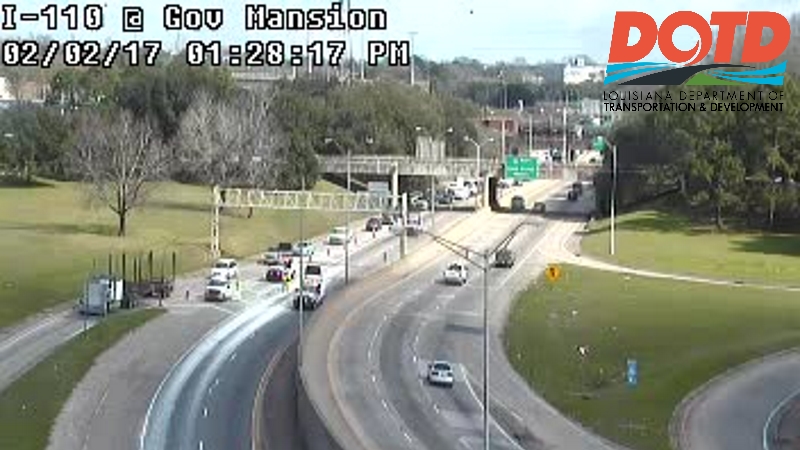 Hardening concrete from spilled load closed I-110