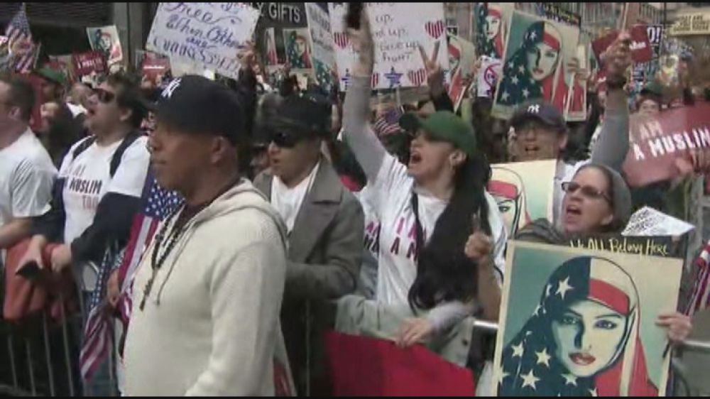 Time Square rally protests Trump immigration policies