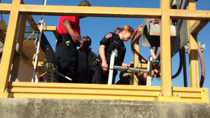 Man rescued after trapped at water treatment plant