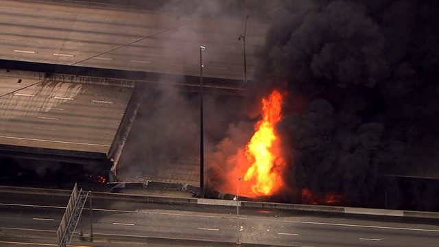 Fire causes interstate overpass to collapse in Atlanta