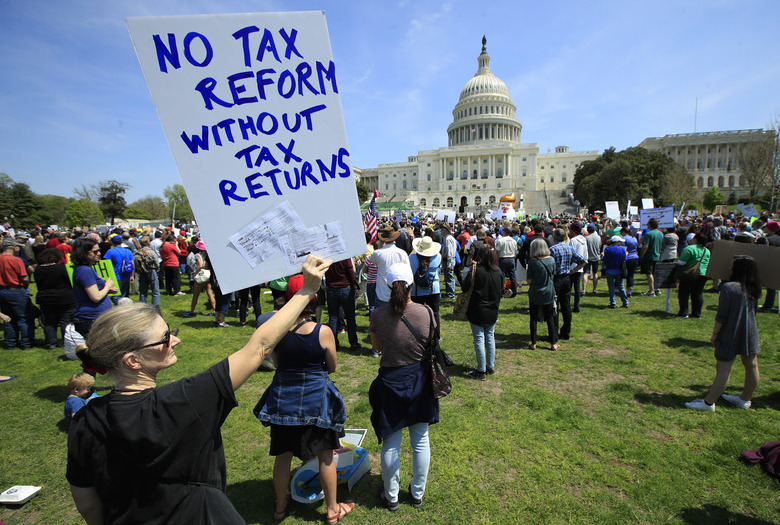 Tax Day demonstrators demand that Trump release tax returns