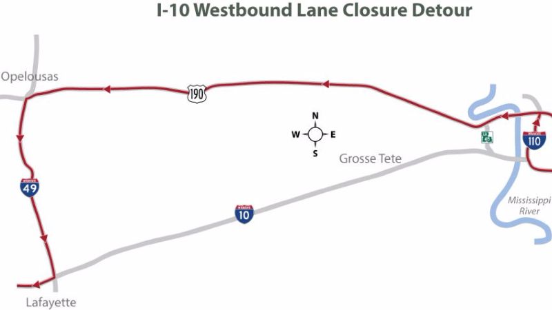 Lane closures from BR to Lafayette on I-10W start Friday
