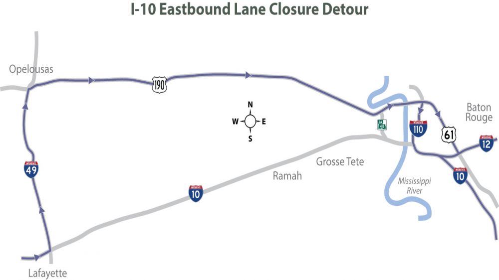 I-10 east lane closure starts Friday in Iberville for road work