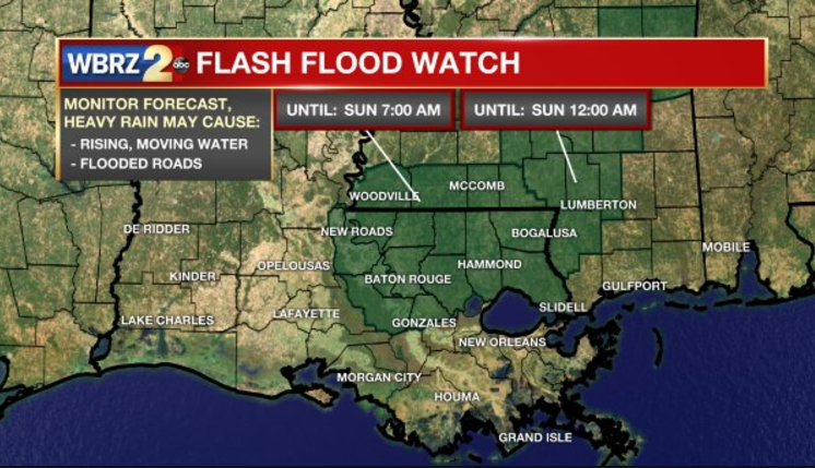 Flash flood watch issued for southeast Louisiana through Sunday morning