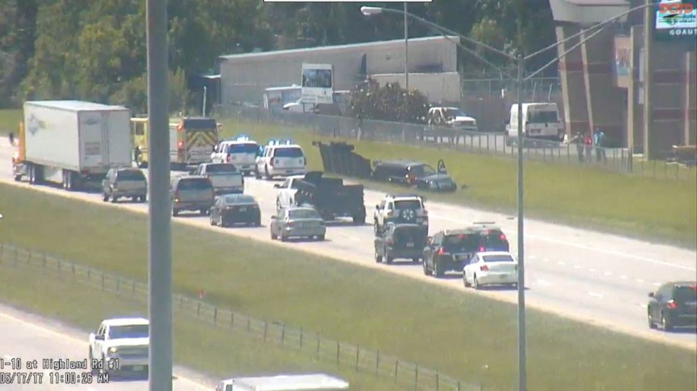 Overturned truck at I-10 near Highland Road