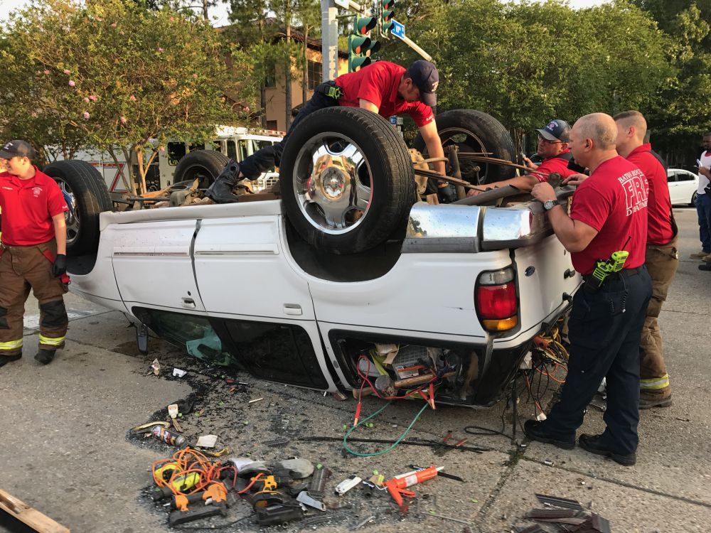 Government Street reopens after overturned car removed