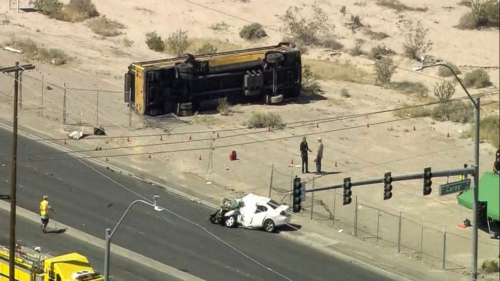 Police: 14 students hurt in school bus crash in Las Vegas