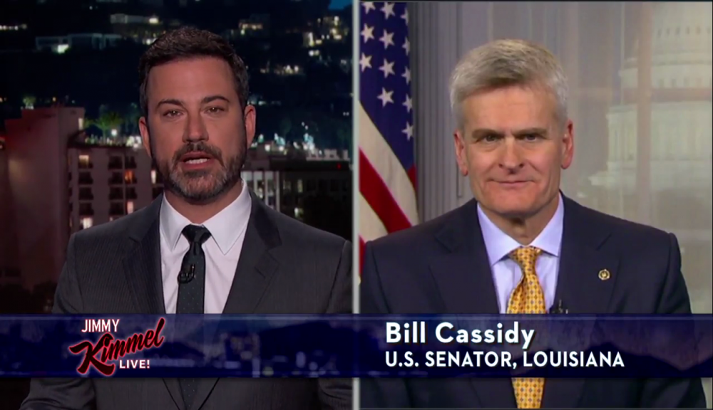 Back on TV, Kimmel zings critics of his health care plea