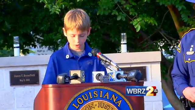 Fallen trooper's son reads poem at ceremony Tuesday night